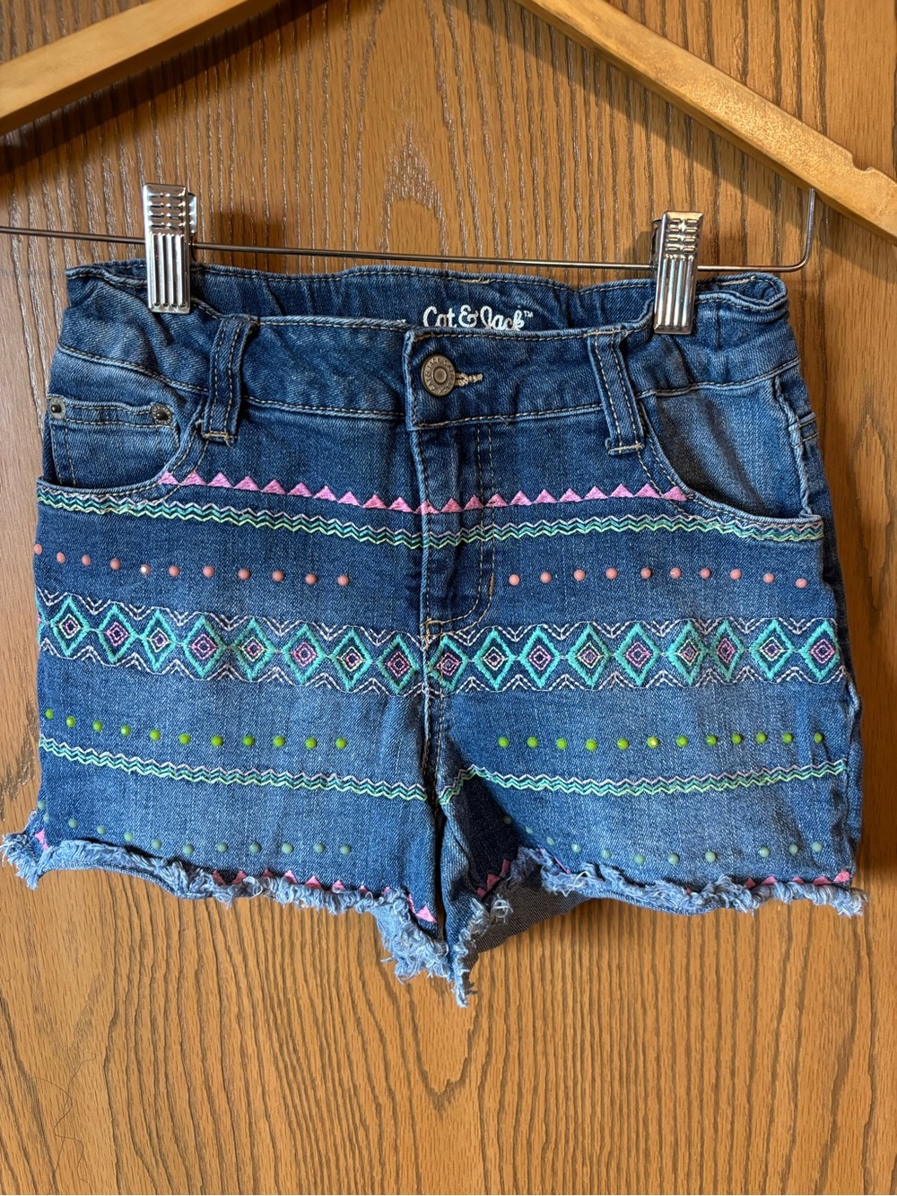 Cat & Jack Blue Denim Shorts with Multicolor Embroidery & Beading